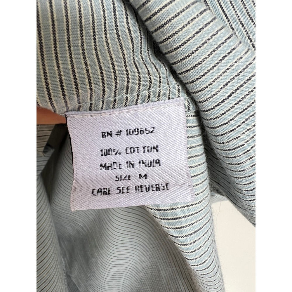 Tulip Blue Pinstripe Button Down Shirt Medium Long Sleeve Asymmetrical Lagenlook - Picture 3 of 7